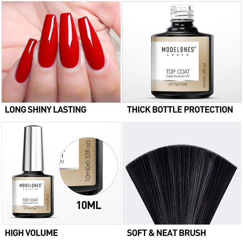 Modelones Gel Top and Base Coat, Gel Nail Polish No Wipe Top Coat Base Coat Set, 2x10ml Soak Off Upgraded Formula Long-Lasting Gloss and Shiny Finish For Home DIY and Nail Salon - BeesActive Australia