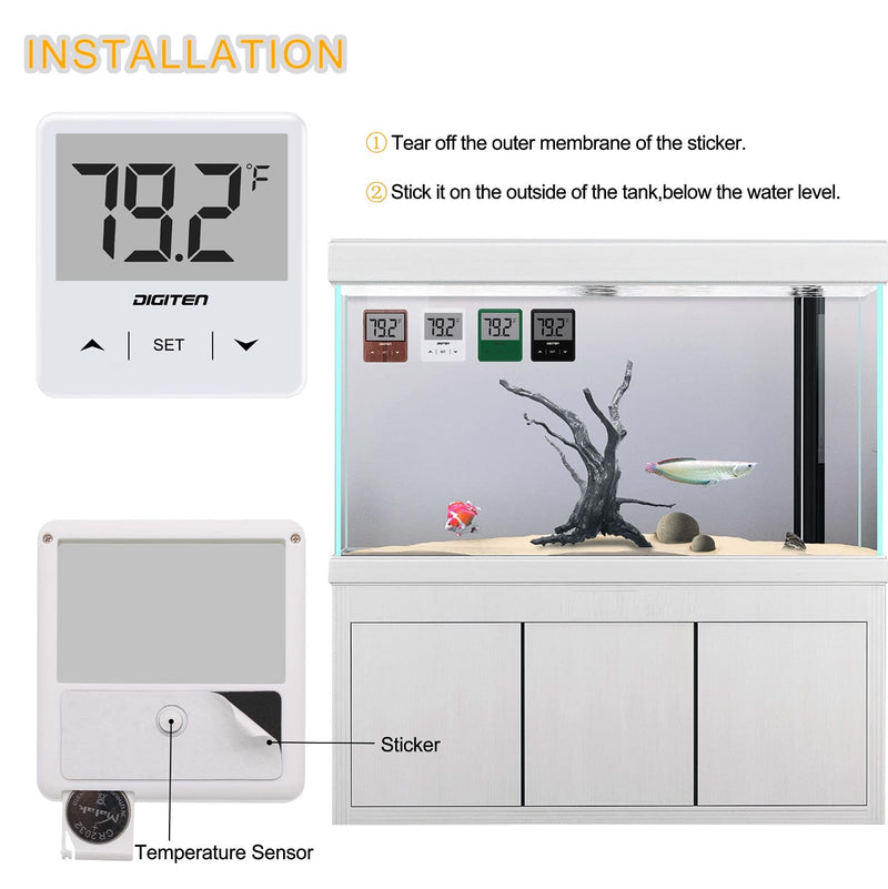 DIGITEN Aquarium Thermometer Digital Fish Tank Thermometer with Large LCD Display Stick On Water Terrarium Temperature Sensor Gauge for Reptiles Turtle Amphibians White - BeesActive Australia