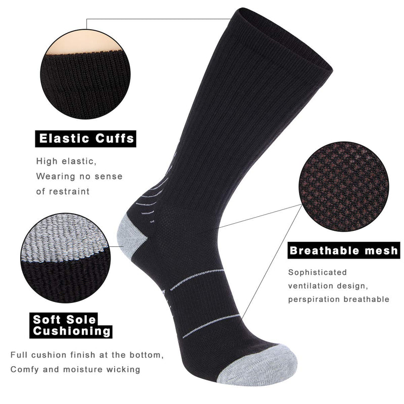 [AUSTRALIA] - COOVAN Men's 6P-Pack Premium Athletic Crew Socks Men Thick Cushion Casual Work Sock With Moisture Wicking Black 6 