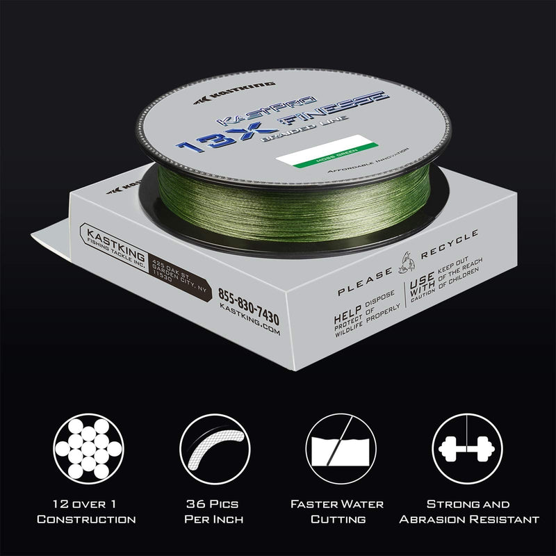 KastKing KastPro 13X Finesse Braided Fishing Line, Extremely Thin, Sensitive Braid, Smooth, Long Casting Line for Spinning and Finesse Casting Presentations, Superior Knot Strength and Abrasion Resistant, 75% Thinner Than Mono 13XFinesse: Moss Green - BeesActive Australia