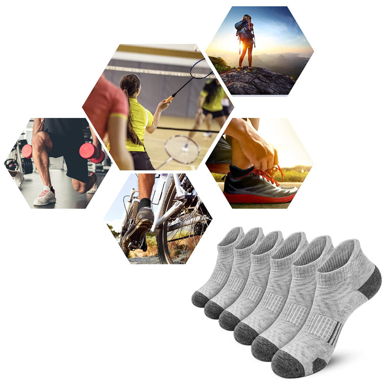 Ankle Athletic Running Socks Cushioned Breathable Low Cut Sports Socks with Tab Arch Support for Men Women (6Pairs) 6-9 Grey - BeesActive Australia