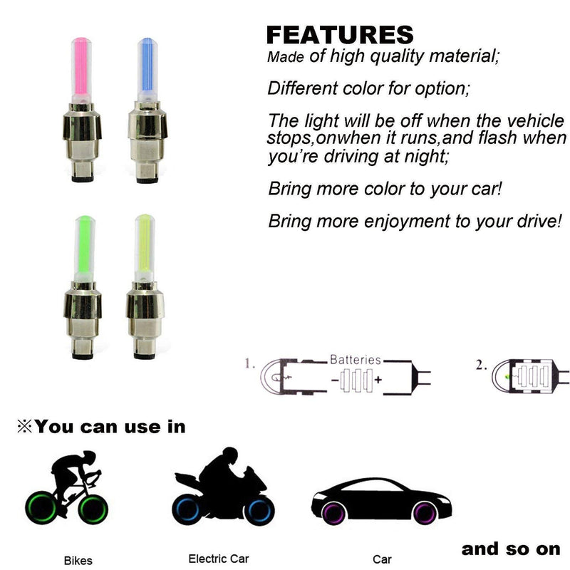 WIROJ 20 PCS of Led Flash Tyre Wheel Valve Cap Light for Car Bike Bicycle Motorbicycle Wheel Light Tire (4 x Red, 4 x Yellow, 4 x Blue, 4 x Green, 4 x Colorful) - BeesActive Australia
