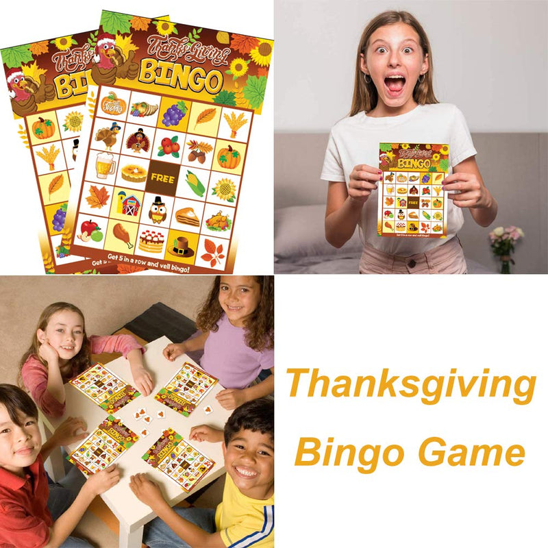 Thanksgiving Bingo Games for Kids, Happy Thanksgiving Bingo Cards and Markers for School Classroom Family Fall Harvest Thanksgiving Holiday Home Party Supplies - 24 Players - BeesActive Australia
