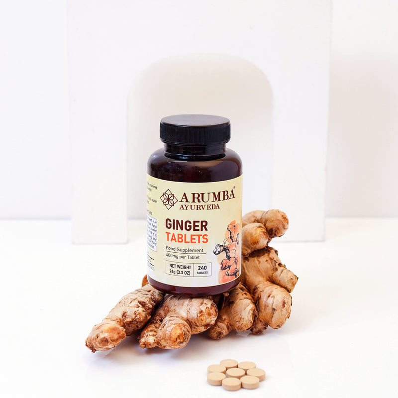 Arumba Ayurveda Ginger Tablets 240 Tablets, 400 mg per Tabelt, Made with Pure Ginger Root Powder - BeesActive Australia