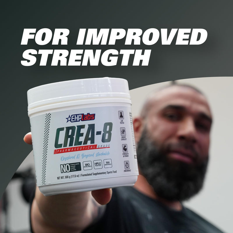 EHPlabs CREA-8 Creatine Monohydrate Powder - Creatine Powder for Building Lean Muscle Mass, Improves Strength & Power, Supports Brain Health - 100 Servings (500g) - BeesActive Australia