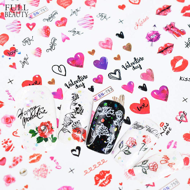 Mori Elves 24 Sheets Valentine Nail Art Stickers Valentines Day Nail Heart Water Transfer Decal Rose Lips Lipsticks Love for Women Girls DIY Nail Design Manicure Accessories - BeesActive Australia