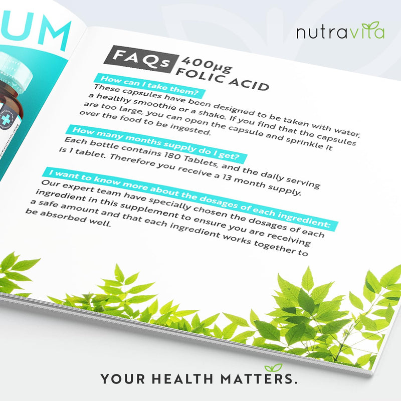 Folic Acid Tablets 400 mcg - 400 Vegan Vitamin B9 Tablets - 13 Month Supply - Pregnancy Care - Normal Function of Immune System & Maternal Tissue Growth During Pregnancy - Made in The UK by Nutravita - BeesActive Australia