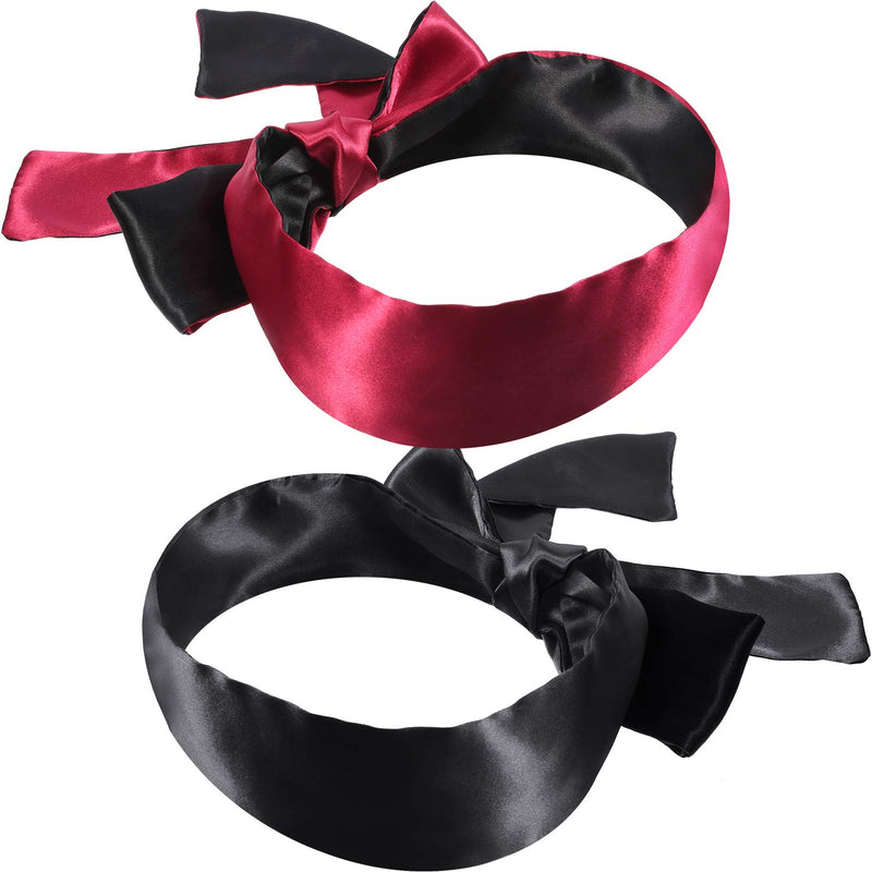 Hestya 2 Pack Sleeping Mask Satin Eye Mask Blindfold, 150 cm (Black Rose Red and Black) Black Rose Red and Black - BeesActive Australia