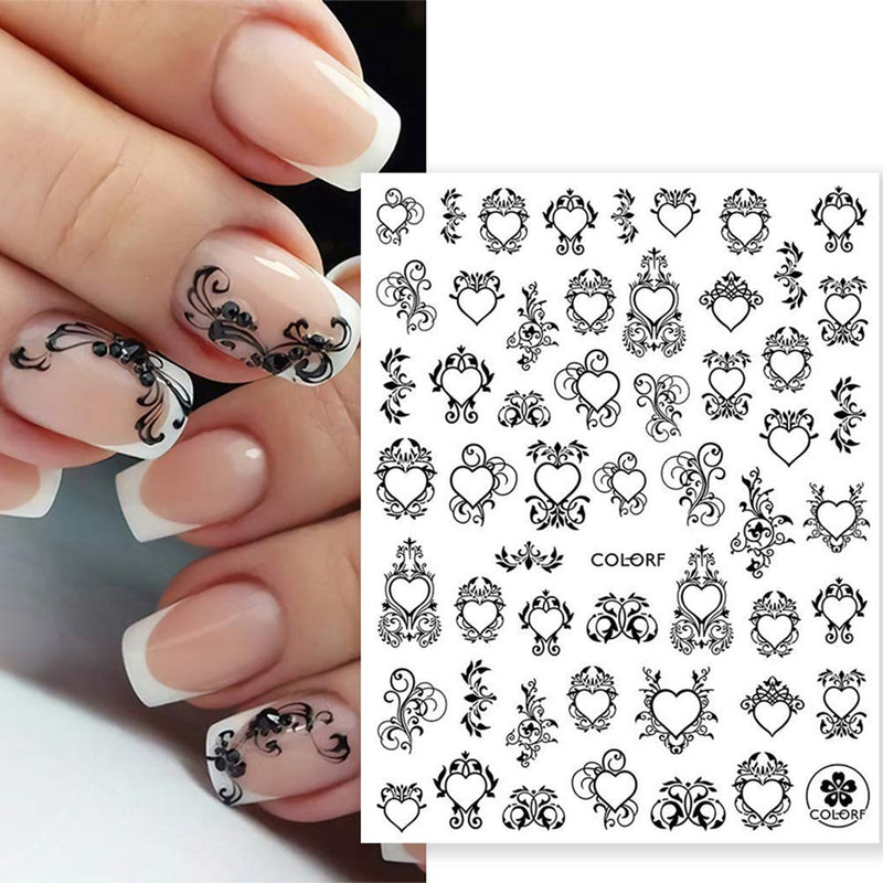 3D Black Nail Art Stickers Decals Nail Art Supplies 3D Adhesive Black Abstract Human Face Line Letter Love Heart Face Cartoon Three-Dimensional Cube Design DIY Nail Decorations 9 Sheets - BeesActive Australia