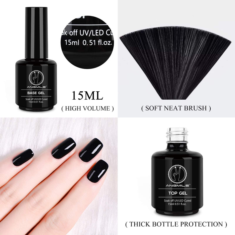 Angmile Gel Nail Polish Base And Top Coat Set Of 6, No Wipe Top Coat Base Coat Set Protective Effect High Glossy Extreme Shine Long Lasting For Soak Off Nail Lamp LED Light 15ml High Volume - BeesActive Australia