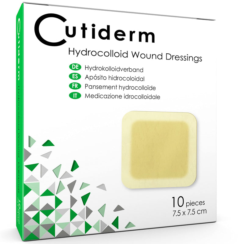 Pack of 10 Cutiderm Sterile Hydrocolloid Adhesive Wound Dressing 7.5cm x 7.5cm - Suitable for cuts, Scratches, grazes, Superficial and Partial Thickness Burns, Pressure sores, and venous Leg ulcers 7.5cm x 7.5cm (Pack of 10) - BeesActive Australia