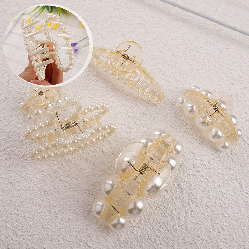 5Pcs Pearl Hair Clip,Plastic Hair Claw Clips Non-Slip Strong Pearl Hair Clips for Women Thick Fine Hair - BeesActive Australia