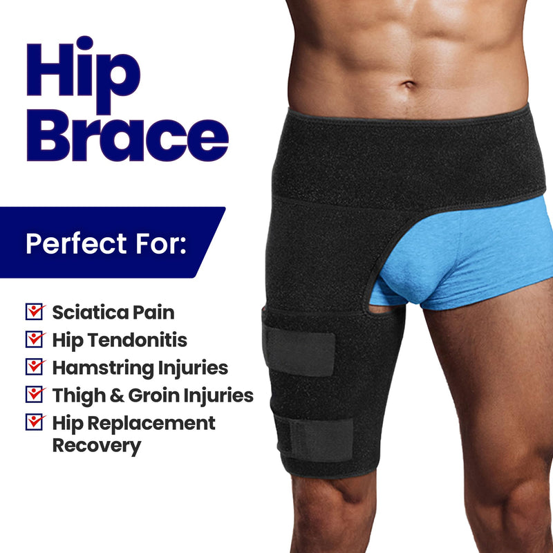 Hip Brace Thigh Compression Sleeve – Hamstring Compression Sleeve & Groin Compression Wrap for Hip Pain Relief. Support for Hips, Sciatica, Quad Muscle Strains Fits Both Legs Men & Women (Large) L (Pack of 1) - BeesActive Australia