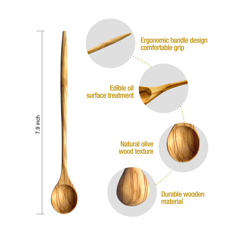 WONDERFUL 100% Natural Olive Wood Long Handle Spoons for Coffee, Tea, Milkshake Kitchen Stirring, Cocktail Stirrer; Mixing Honey Spoon, Chef Tasting Spoons Single Piece Convenient Pack - BeesActive Australia
