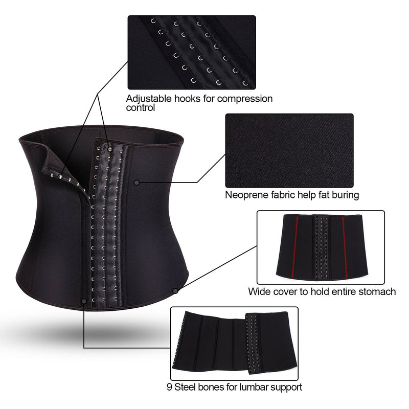 TAILONG Men Waist Trainer Belt Workout for Body Weight Loss Fitness Fat Burner Trimmer Band Back Support Black Small - BeesActive Australia