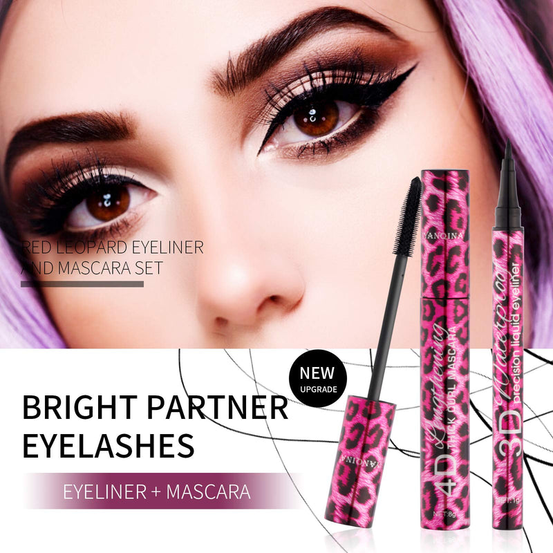 OKENTEN Mascara, 4D Leopard Silk Fiber Lash Mascara, Eyeliner & Mascara Set, Black Waterproof Mascara EyeLiners, Eyeliner Pencil Slim Lasting, Liquid Eyeliner Black A1 - BeesActive Australia