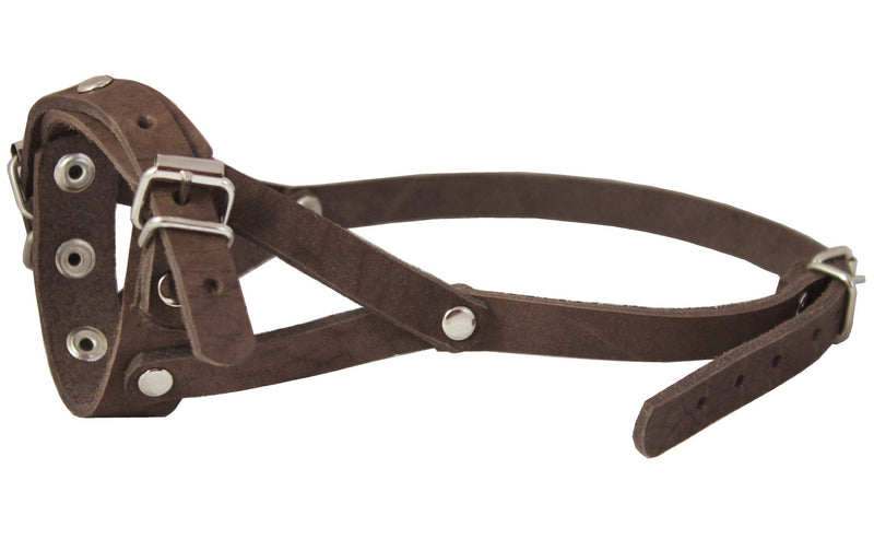 Adjustable Leather Loop Bite Bark Control Easy Fit Dog Muzzle Brown. Fits 8"-10" Snout. - BeesActive Australia