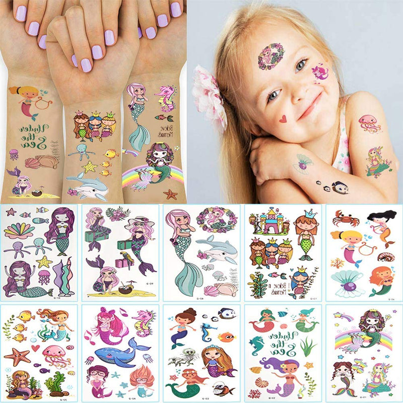 7 PCS Mermaid Birthday gifts for girls-Mermaid Drawstring Backpack,Makeup Bag,Sticker,Keychain,Hair Ties,Coin Purse Blue - BeesActive Australia