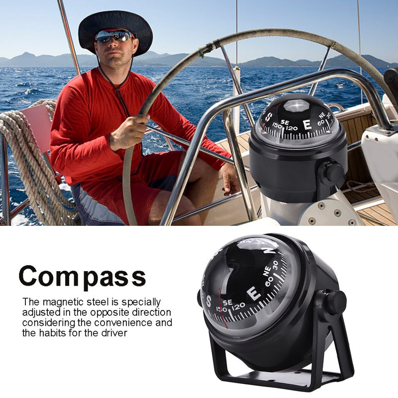 Fishlor Boat Compsss, Black Electronic Adjustable Military Marine Ball Night Compass for Boat Vehicle - BeesActive Australia