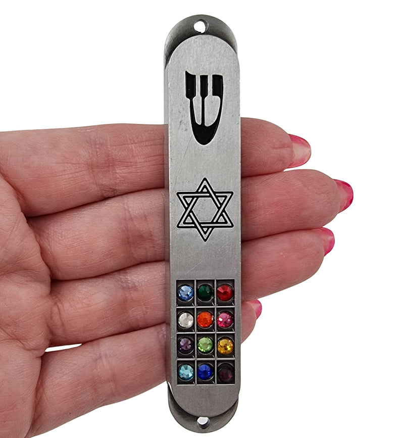 TALISMAN4U Pewter MEZUZAH Case with Scroll 12 Tribes of Israel Hoshen Design Jewish Star of David Judaica Door Mezuza 3.5 Inch - BeesActive Australia