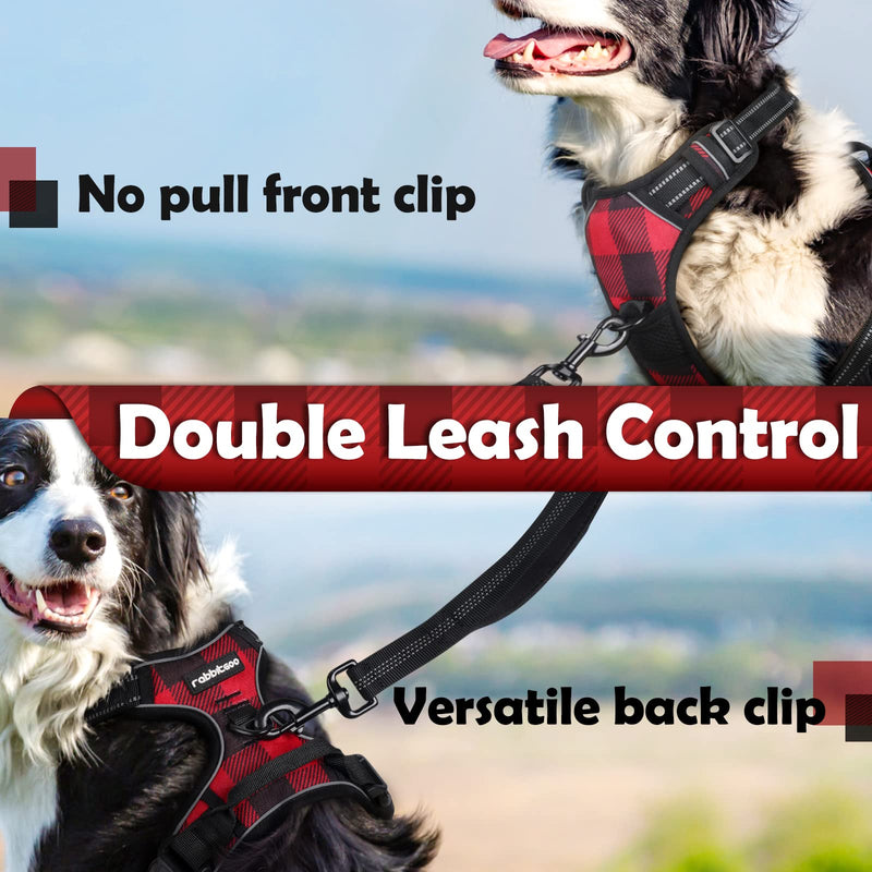 rabbitgoo Dog Harness for Large Dogs No Pull, Adjustable Dog Walking Vest Harness with 2 Leash Clips, Comfort Padded Pet Harness with Handle, Reflective Front Body Harness Buffalo Plaid (Red & Black) - BeesActive Australia