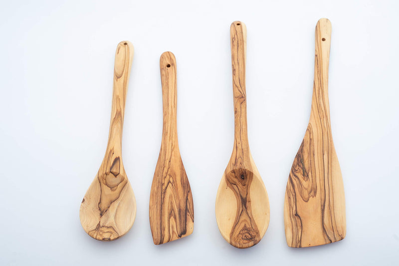 Handcrafted Olive Wood Cooking Spoon & Spatula (10 Inch Set of 2 Pieces) Carved by Talented Artists in Israel, Practical Wooden Utensils Last for So Long, Resistant of Scratch 10 Inch - BeesActive Australia