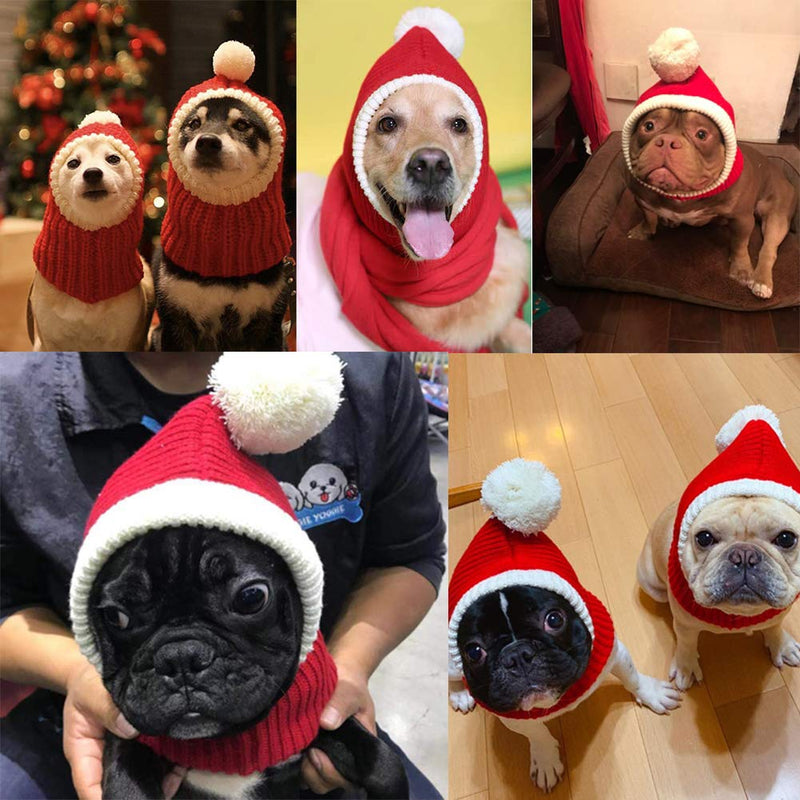NACOCO Christmas Dog Hat Crocheted Snood Funny Pet Cap with Pompon Red Green Warm Winter Dog Hat Knit Snood Headwear for Pets & Women & Men X-Small (Pack of 1) - BeesActive Australia
