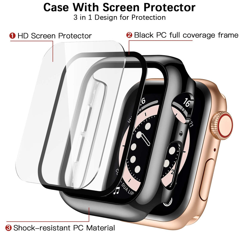 GEAK Compatible for Apple Watch Case 44mm Series 4 with Screen Protector, HD High Sensitivity Tempered Film Cover for iWatch SE Series 6/5/4 Women Men 4pack Black/Clear/Rose Gold/Silver 44 mm - BeesActive Australia