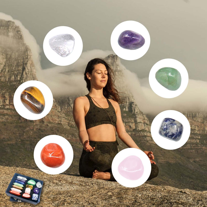 Chakra Stone Healing Crystals Set in Box, Natural Reiki Healing Crystal Points Gemstone Wand Set for Meditation Crystal Therapy Anxiety Relief Balancing Yoga Crystals and Gemstones for beginner(14pcs) - BeesActive Australia