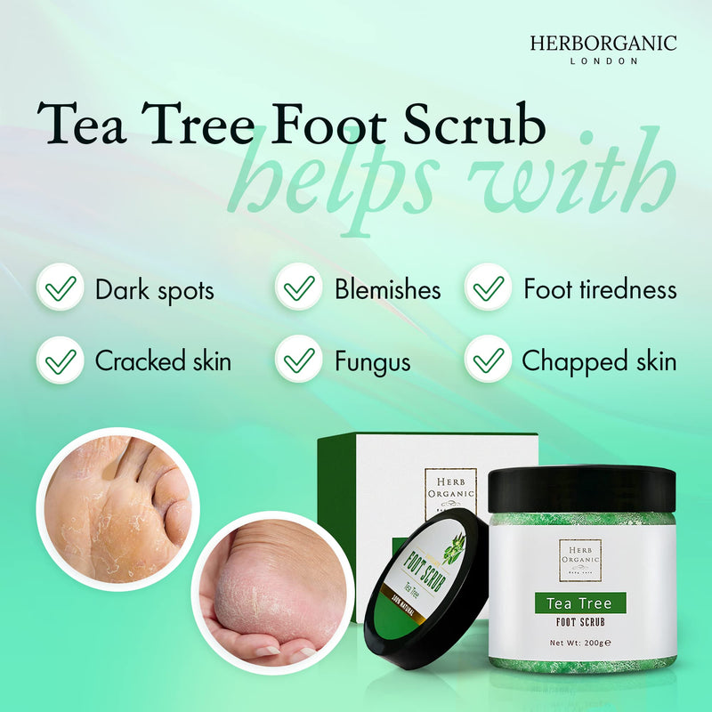 HerbOrganic Antibacterial Tea Tree Foot Scrub � 200 g � Exfoliates, Moisturizes and Cleanses � Helps with Corns, Calluses, Athlete Foot, Jock Itch & Foot Odour � with Green Tea, Sea Salt & Jojoba Oil - BeesActive Australia
