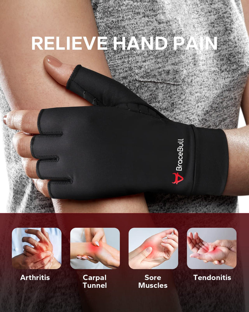 BraceBull Arthritis Gloves (2 Count), Copper Infused Fingerless Compression Gloves for Hand Pain, Carpal Tunnel, RSI, Rheumatoid, Tendonitis, and Relieve Muscle Pain for Women & Men (M, Black) Medium - BeesActive Australia