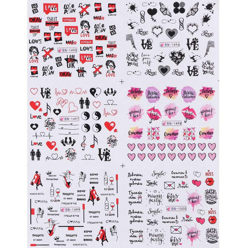 Lookathot 12Styles/Sheets Nail Art Stickers Decals Valentine's Day Series Love Heart Design DIY Foil Paper Printing Transfer Acrylic Decals - BeesActive Australia