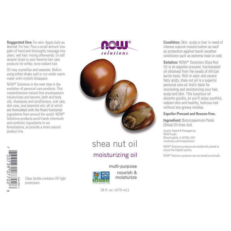 NOW Solutions, Shea Nut Oil, Multi-Purpose Intense Moisturizing Oil for Skin, Scalp and Hair, 16-Ounce Standard Packaging - BeesActive Australia