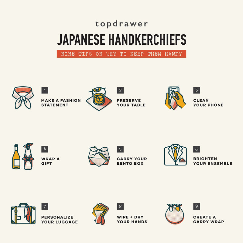 Topdrawer Japanese Handkerchief, Pocket Square, 100% Cotton, Made in Japan 04 Wind Pattern, Yellow - BeesActive Australia