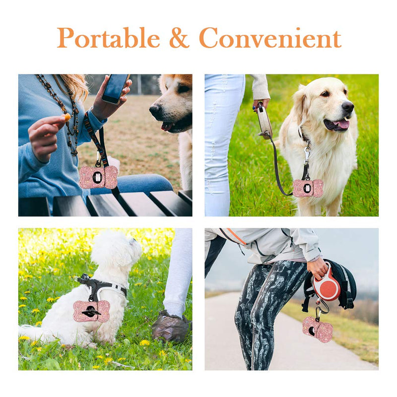 SAVORI Dog Poop Bag Holder Bling Rhinestone Poop Bag Leash Dispenser for Pet Dog Doggy Waste Bags with Metal Carabiner Clip Includes 10 Roll 150 Bags Pink - BeesActive Australia