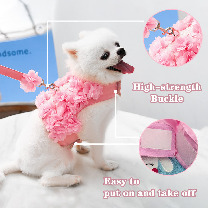 TENGZHI Small Puppy Dog Harness and Leash Set Lace Floral Soft Mesh Escape Proof Pet Vest Harness Cute Pink Puppy Cat Vest Clothes for Small Dogs Girl M (Fit 3-8 lbs; Chest 11.8-13.8") - BeesActive Australia