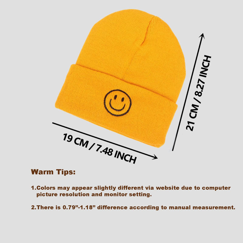 AJG Black Beanie Hats for Men,Smile Face Embroidered Acrylic Soft Winter Hats for Women 7-7 1/2 1-yellow - BeesActive Australia
