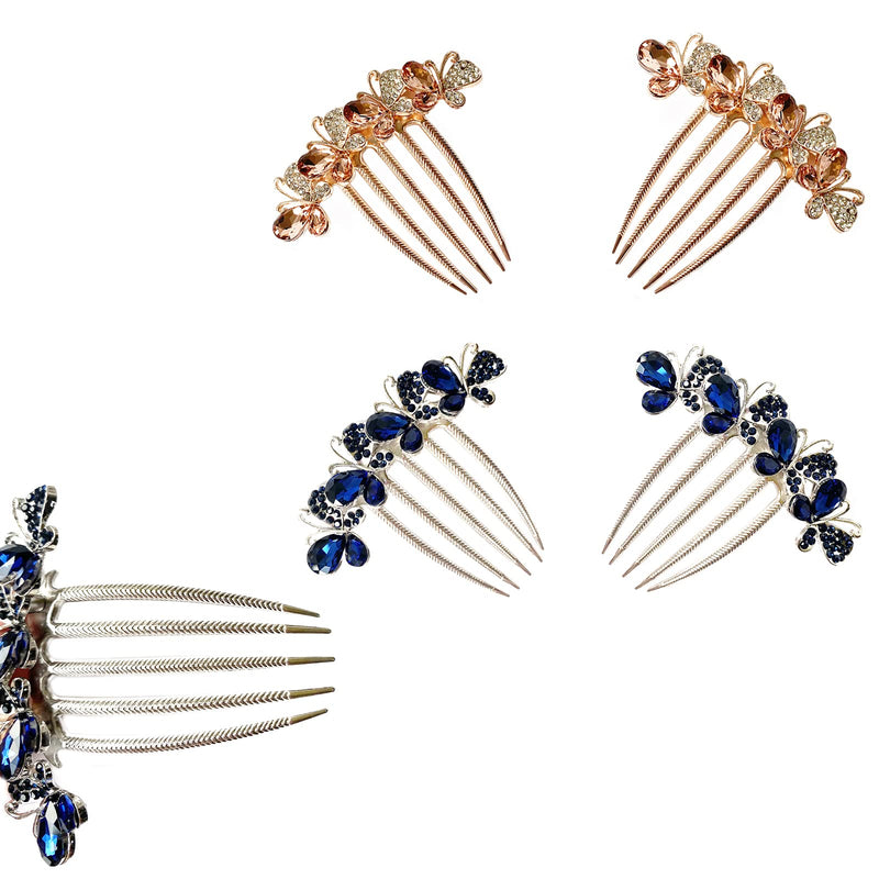 Briskyto 4Pack Hair Comb Vintage Crystal Hairpins Hair Clips Hair Side Head Pieces for Women, 4 Count (Pack of 1) - BeesActive Australia