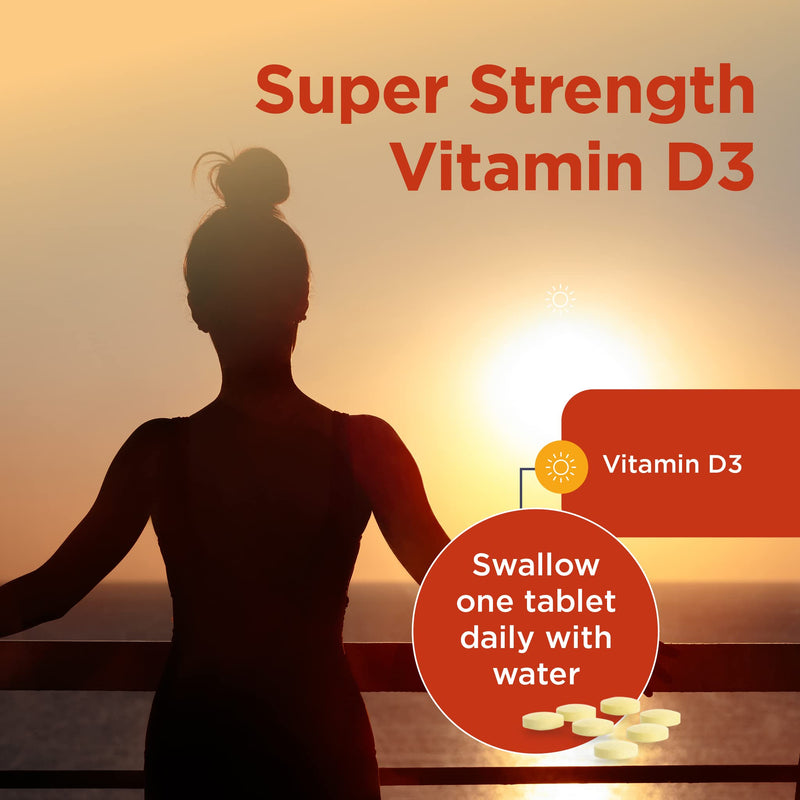 Healthspan Super Strength Vitamin D3 (240 Tablets) | Immune Health | Bone, Teeth & Muscle Health | Contains 1,000iu of Natural Source Vitamin D3 in Each Tablet | Vegetarian 240 Count (Pack of 1) - BeesActive Australia