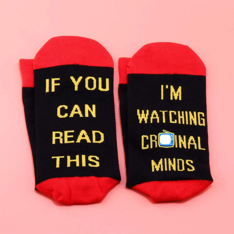LEVLO If You Can Read This I'm Watching Criminal Cotton Socks Criminal Fans Gift (2 Pairs/Set) 2 Pairs/Set - Mid Calf - 3 - BeesActive Australia