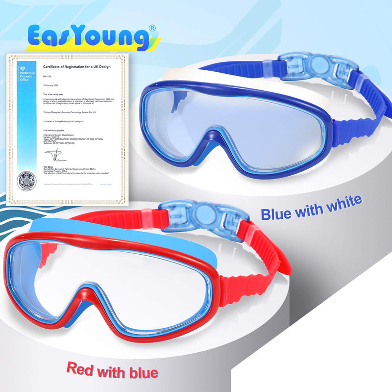 EasYoung 2-Pack Kids Swim Goggles, Wide Vision Swim Goggles for Child from 3-15 01.red With Blue + Blue With White - BeesActive Australia