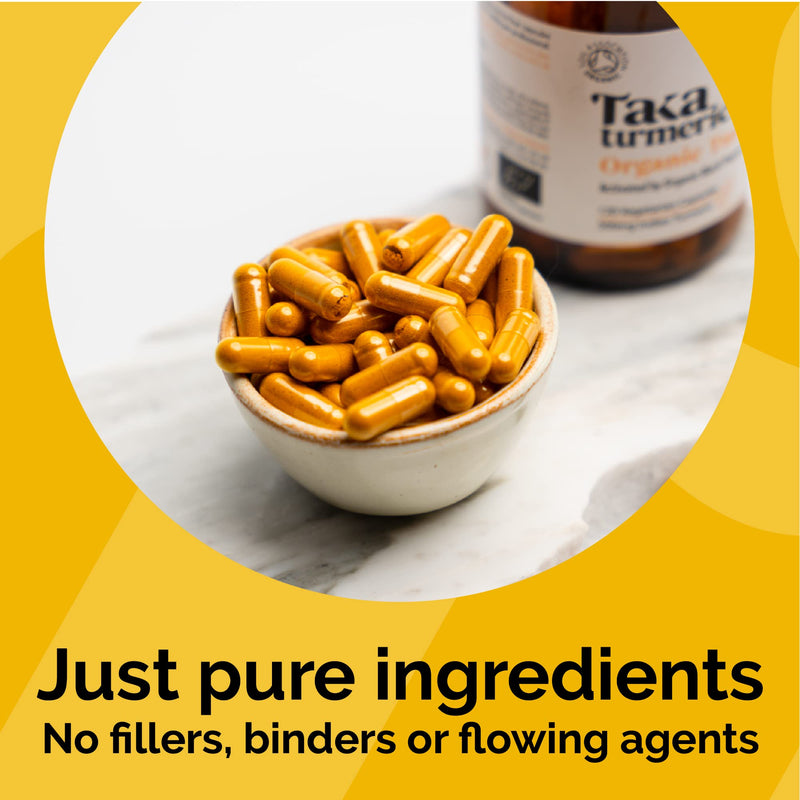 Taka Turmeric, 120 Caps Organic Turmeric with Black Pepper Extract Tumeric Curcumin Supplement, High Strength Tumeric Capsules with Curcumin and Black Pepper, Vegan, Recyclable Packaging 1 Bottle (120 Capsules) - BeesActive Australia