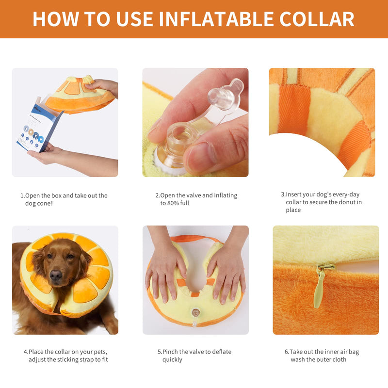 IEUUMLER Inflatable Recovery Dog Collar – Protective Comfortable Adjustable Neck Donut Cone Not Block Vision for Dogs and Cats Prevent from Biting and Licking EU002 L (Neck:12"-18") Orange - BeesActive Australia