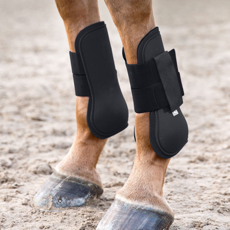 HORZE Chicago Protective Horse Tendon Boots - Lightweight Open Front Boots for Jumping, Trail Riding, and Turnout (Pair) Shetland Black - BeesActive Australia