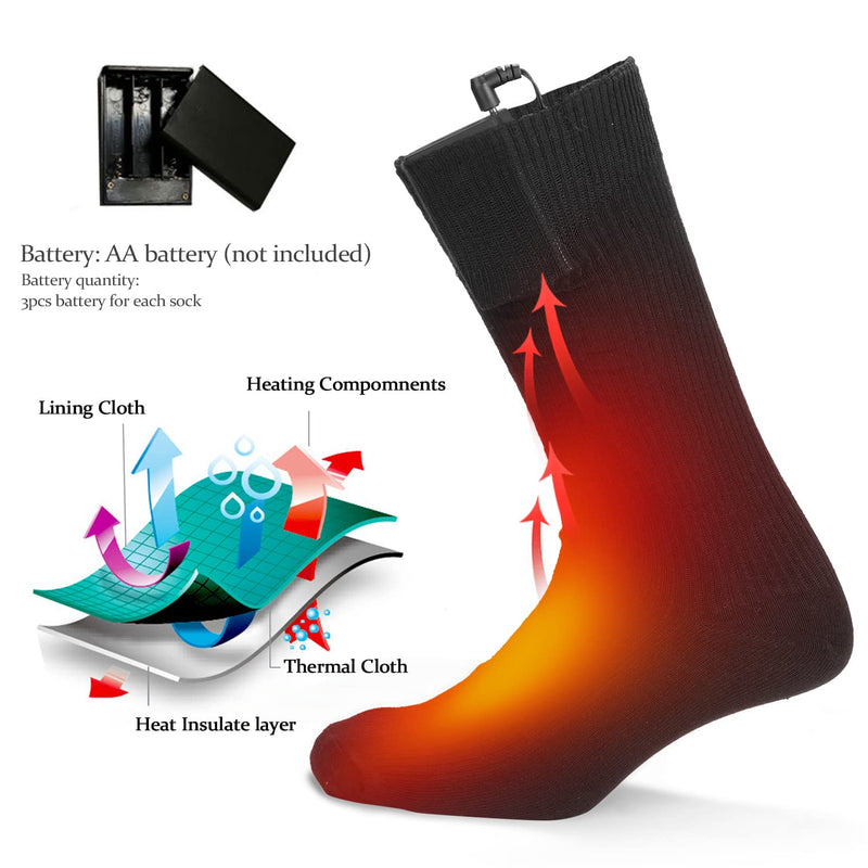 Heated Women Men Socks Washable Electric Thermal Heat Warming Cotton Socks for Unisex Cold Weather Outdoor Cycling Riding Camping Hiking Motorcycle Skiing black - BeesActive Australia