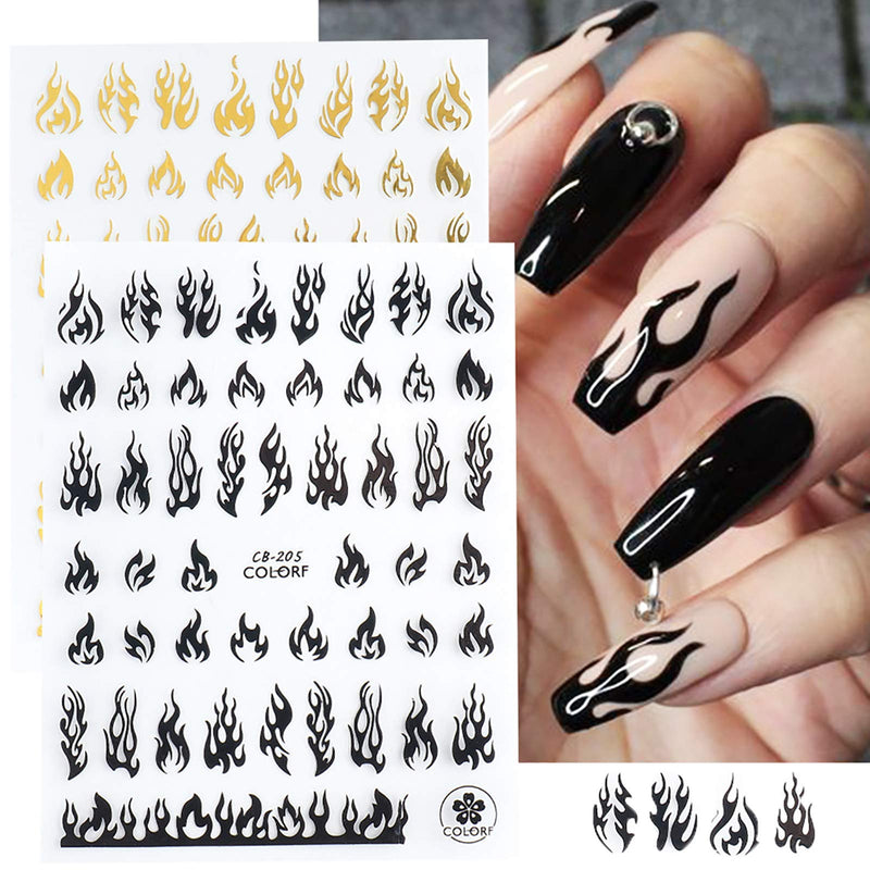 7 Sheets Fashion Flame Word Nail Art Stickers Self-Adhesive Decals Black Gold Silver White Flame Dollar Chinese Character Nail Design For Acrylic Nail Supplies Nail Decoration Kits - BeesActive Australia