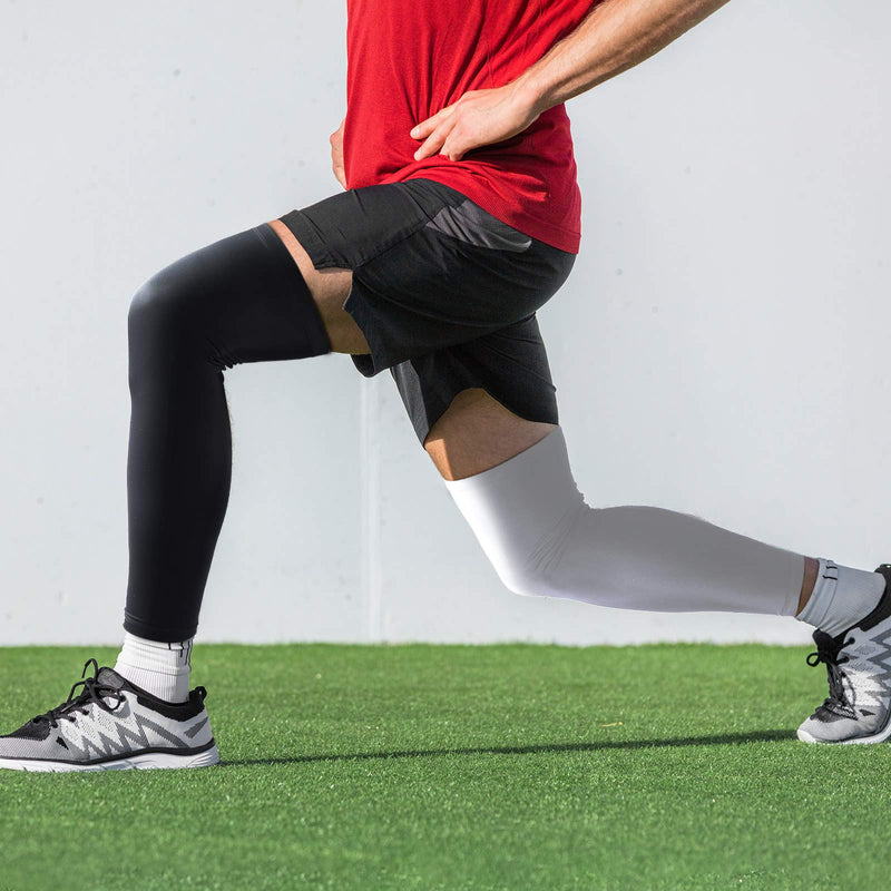 Skylety Leg Sleeves Compression Long Knee Sleeve UV Protection for Men Women Sport Basketball Football (Black, White,4 Pieces) 4 Black, White - BeesActive Australia