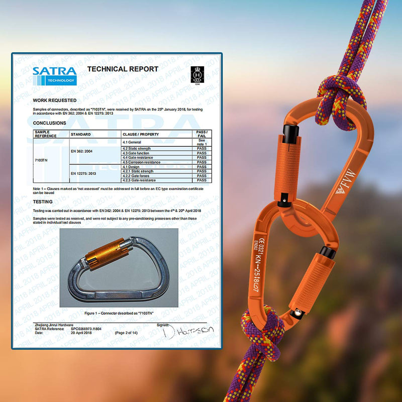 FVW Auto Locking Rock Climbing Carabiner Clips,Professional 25KN (5620 lbs) Heavy Duty Caribeaners for Rappelling Swing Rescue & Gym etc,Large Carabiners,D-Shaped 3pcs-orange - BeesActive Australia