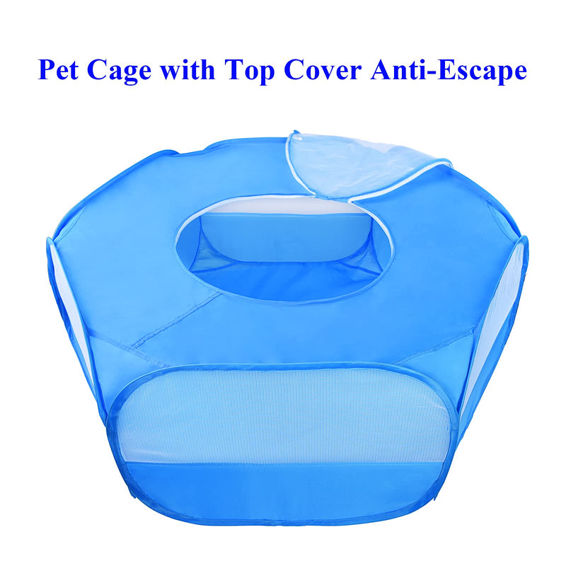 Mantouxixi Small Animal Playpen Pet Cage with Top Cover Anti Escape,Waterproof Small Pet Cage Transparent Yard Fence Tent for Hamsters,Bunny,Rabbits,Kitten,Guinea Pig,Puppy,Chinchillas,Hedgehogs Blue - BeesActive Australia