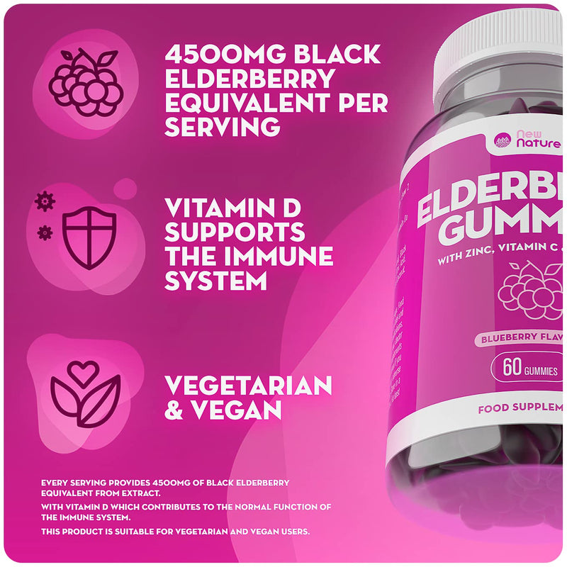 Elderberry Gummies with Zinc, Vitamin C & Vitamin D - Suitable for Adults & Children - Zinc for Immune System - Sambucus Black Elderberry (60 Elderberry Gummies, 1 Pack) Elderberry Gummies - 60, 1 Pack - BeesActive Australia